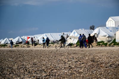Flyktingläger med tält på den grekiska ön Lesbos
