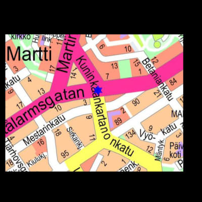 Karta över stadsdelen Martins i Åbo.