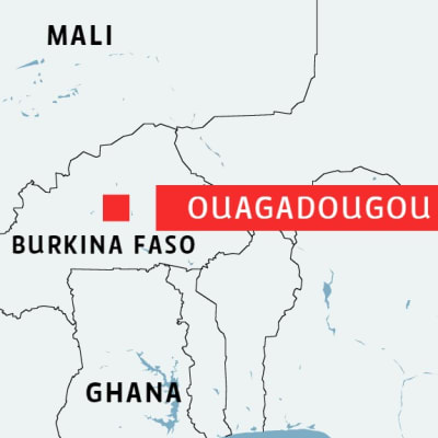 Karta över Brukina Faso och huvudstaden Ouagadougou.