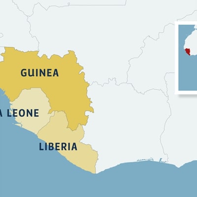 Karta över utspridningen av ebola (22.6.2014).