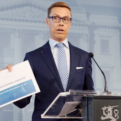  Alexander Stubb esittelee vuoden 2016 budjettiehdotusta Helsingissä.