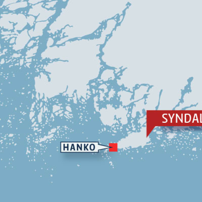 Kartta, jossa Hanko ja Syndalen.