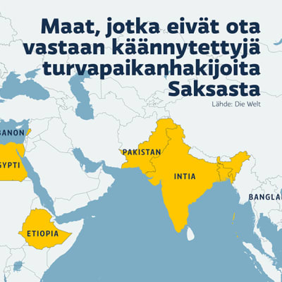Kartalla maat jotka, eivät ota vastaan turvapaikanhakijoita Saksasta