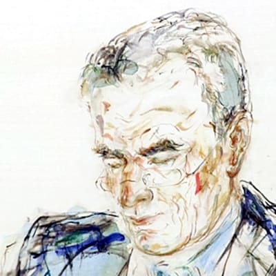 Yksityiskohta Marjatta Tapiolan tekemästä Sauli Niinistön muotokuvasta.