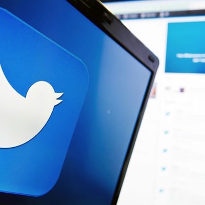 Twitterin logo tietokoneen ruudulla.