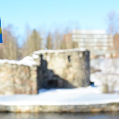 Ruotsin lippu ja Kajaanin linna.