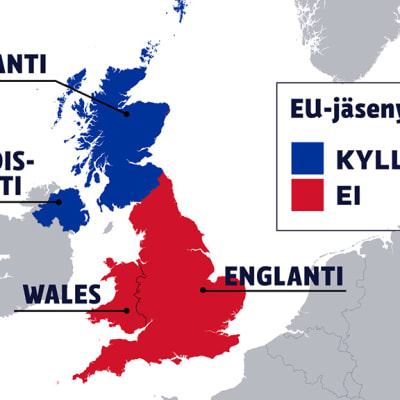 Britannian kartta, jossa EU-kansanäänestyksen tulos.
