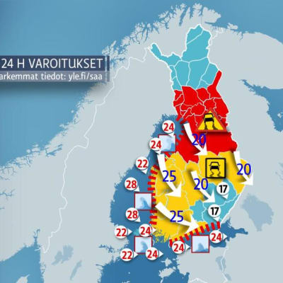 Seija-myrskyä kuvaava kartta