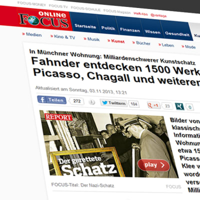 Kuvakaappaus Focus-lehden nettisivuilta jutusta, joka käsittelee Münchenin taidetakavarikkoa. 