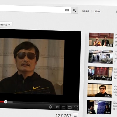 Chen Guangcheng puhuu videolla You Tube verkkopalvelussa.