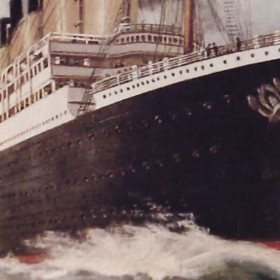 Yksityiskohta Titanic-julisteesta Siirtolaisuusinstituutissa.