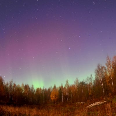 Draconidien tähyilyä Rautalammilla. Tähdenlentojen lisäksi taivasta värittivät revontulet.