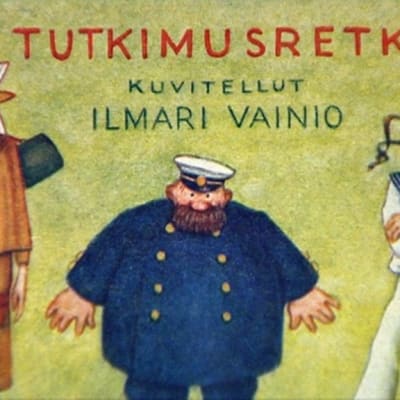 Lähikuva Ilmari Vainion Professori Itikaisen tutkimusretki -sarjakuvan kannesta.