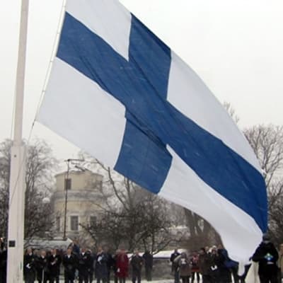 Suomenlippu nostetaan salkoon Tähtitorninmäellä itsenäisyyspäivänä 2010.