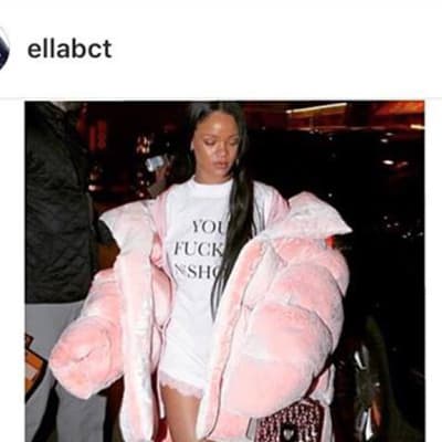Ella Bouchtin suunnittelema takki Rihannan päällä. 