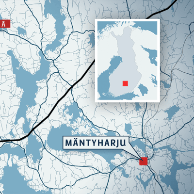 Kartta, jossa Pertunmaan lisäksi Kuortin, Lihavanpään ja Mäntyharjun sijainnit.