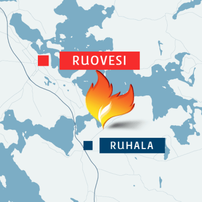 Tulipalo sattui Ruhalan kylässä Ruoveden ,keksustan eteläpuolella.