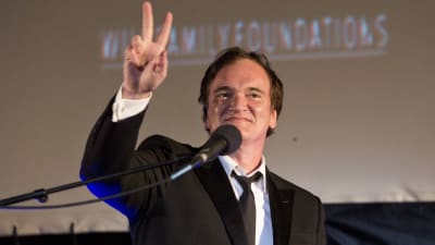 Quentin Tarantino håller tacktal efter att ha mottagit ett pris i Jerusalem i juli 2016.