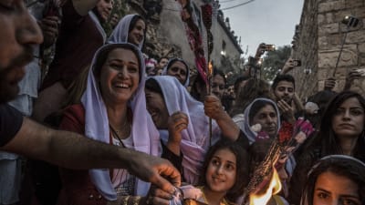 Yazidiska flyktingar firar sitt nyår den 11 april på sin heligaste ort, Lalish i norra Irak