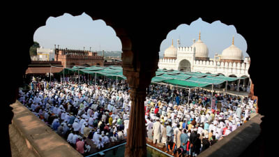 Muslimska män samlade till bön i Indien