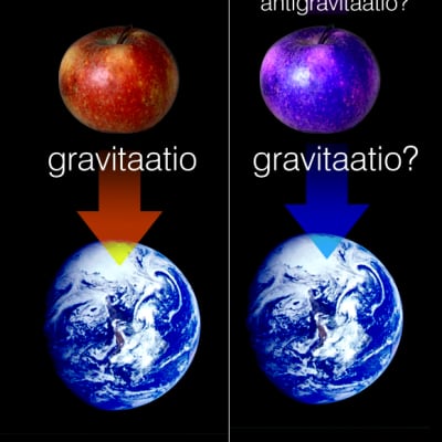 Havainnollistamiskuva gravitaatiosta ja antigravitaatioasta.
