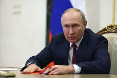 Vladimir Putin tapasi Venäjän turvallisuusneuvostoa videoneuvottelun kautta Kremlissä 29. syyskuuta 2022.