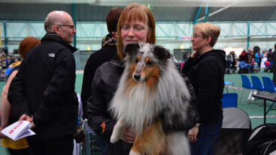 Sofia Stens med shetlands sheepdogen Pumba i famnen