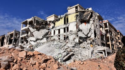 Husruiner i utkanterna av Aleppo efter att området återerövrats av regeringsstyrkor 12.11.2016