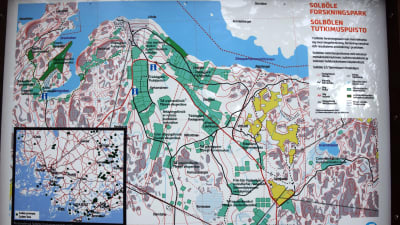 Karta över Solböle forskningspark i Bromarv.