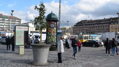 Trädet på platsen för knivattacken på Salutorget i Åbo.