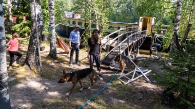 Barn och hundar vid kajplatsen,