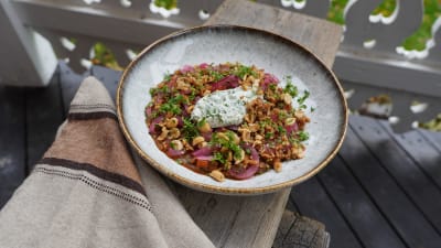 Portion med böngryta.