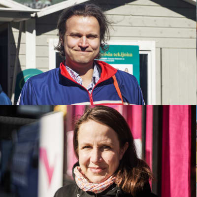 En samlingsbild på fyra politiker på Narinkens torg våren 2019.