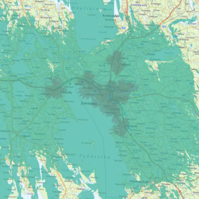 Kartta näyttää uuden 5G-verkon alueen Joensuun seudulla.