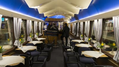 En av restaurangvagnarna i Trans Europ Express-tåget Rheingold. Bilden tagen i april 2015.