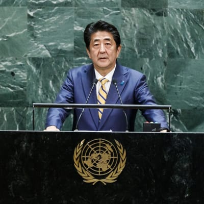 Japanin pääministeri Shinzo Abe piti puheen tiistaina YK:ssa New Yorkissa. 