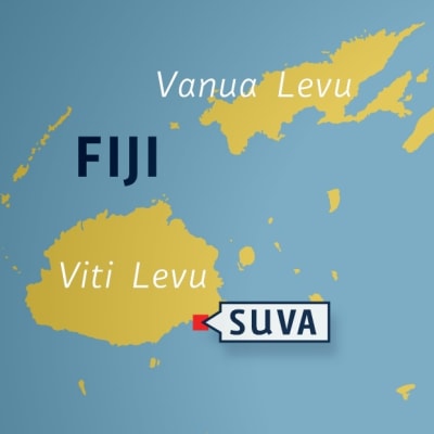 Karta som visar Fiji och huvudstaden Suva