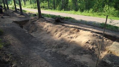 Sandgrop på arkeologisk utgrävningsplats i Jäkärlä.  