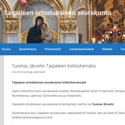 Taipaleen ortodoksisen seurakunnan netisivuilla on uutinen, jossa kerrotaan kirkkoherranvaalin tulos.