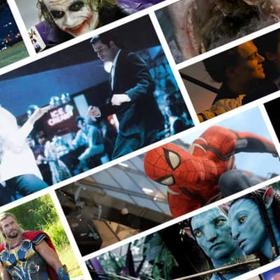 Ett collage med olika bilder från populära Hollywoodfilmer.