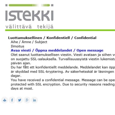 Kuvakaappaus Pohjois-Savon liiton nimissä lähetetystä huijaussähköpostista