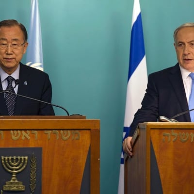 YK:n pääsihteeri Ban Ki-moon ja Israelin pääministeri Benjamin Netanjahu Jerusalemissa.