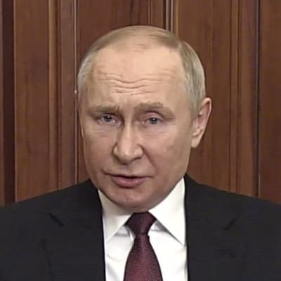 Vladimir Putin håller tal i tv.