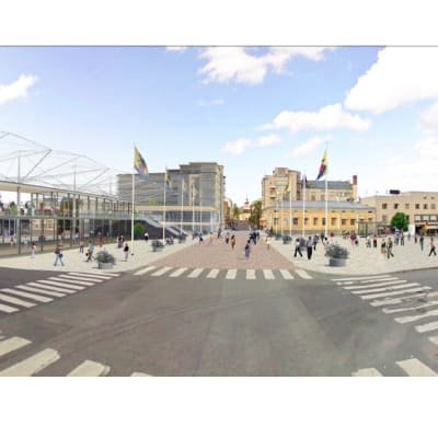 Skiss över hur torget i Jakobstad kunde se ut.