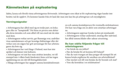 Informationsblad för Ansvarsfull rekrytering och Förebyggande av arbetsrelaterad utnyttjande