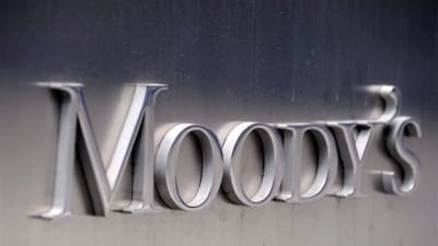 Moody's logotyp utanför företagets kontor i New York sommaren 2011.