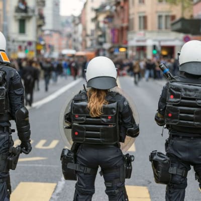 Poliisi vartioi Zürichin vappujuhlaa 2014.