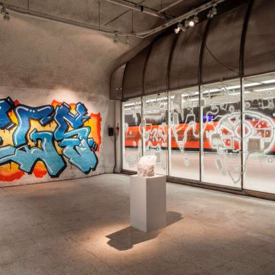 Kampin metrohallissa sijaitseva taidelahjoitus koostuu tilan seinille maalatuista graffiteista sekä muovikassista.