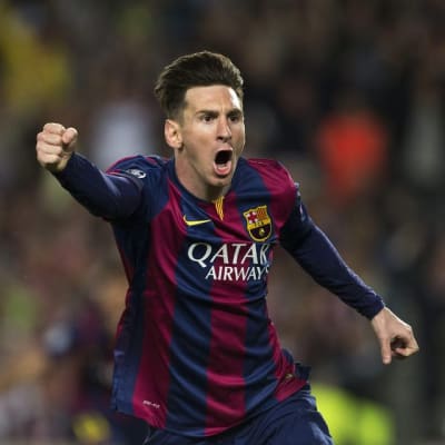 Lionel Messi tuuletti maaliaan Bayernia vastaan.