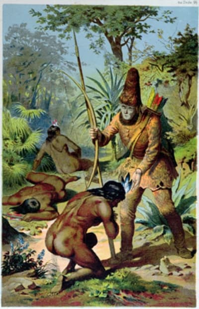 Robinson Crusoe och Fredag, målning av den tyske konstnären Carl Offterdinger.